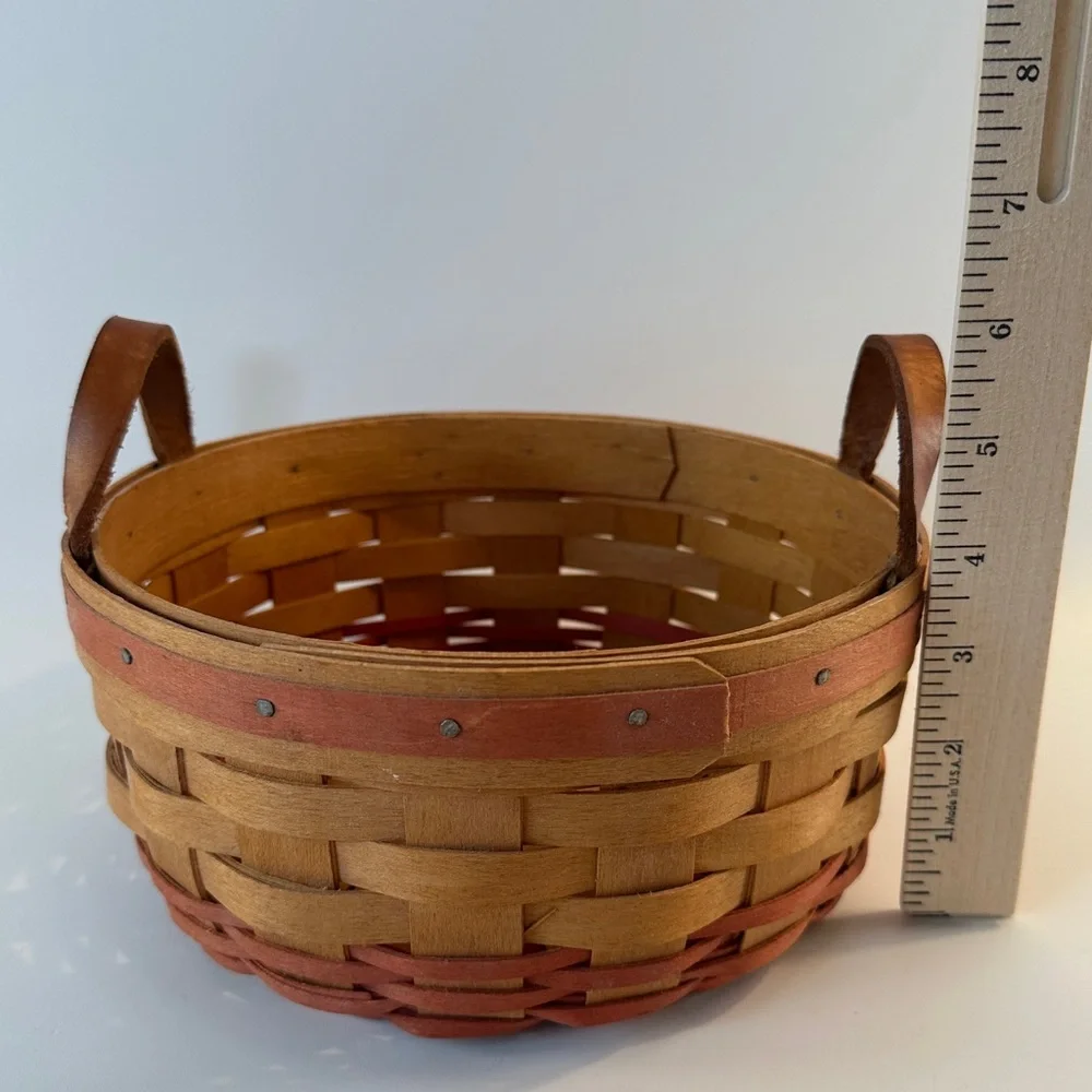 VTG Longaberger 1995 Rustic Brown Woven Basket with Leather‎ Handles